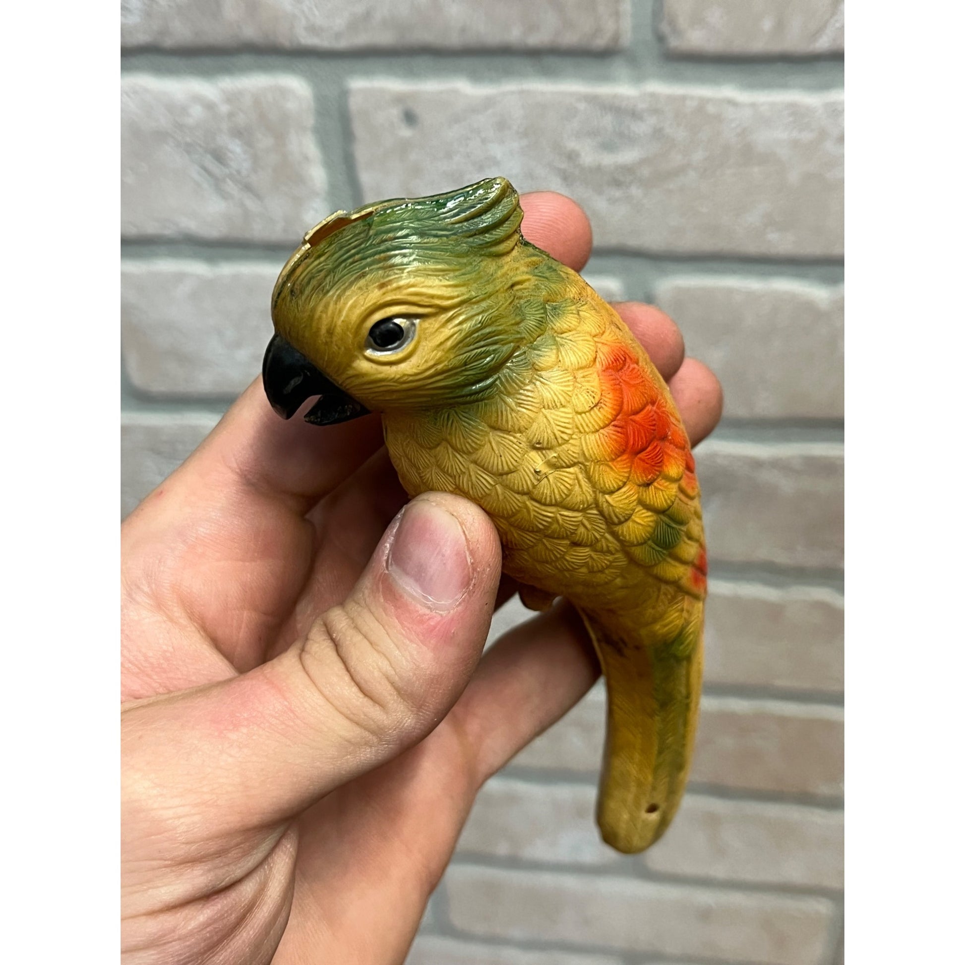 Vintage Parrot Birds Celluloid Toy Christmas Putz Decoration Ornaments Lot (2)