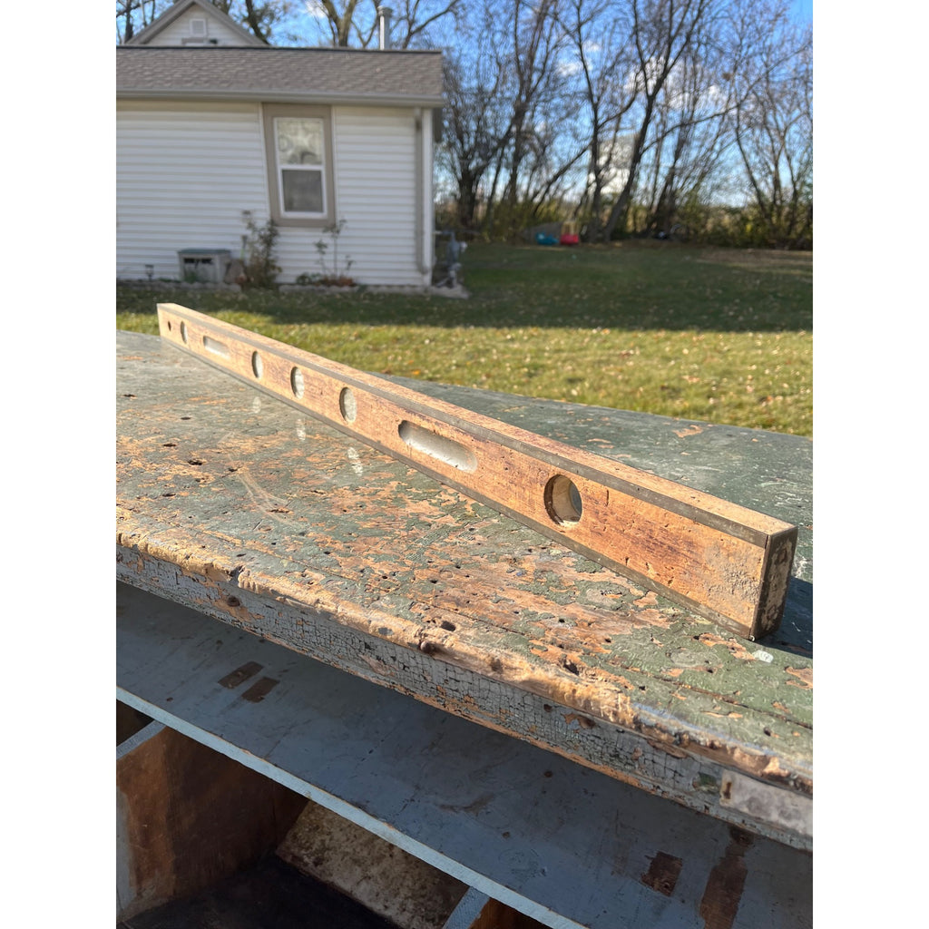 Vintage Wooden 4ft Carpenter's Level Tool Brass & Wood 48" Stanley?