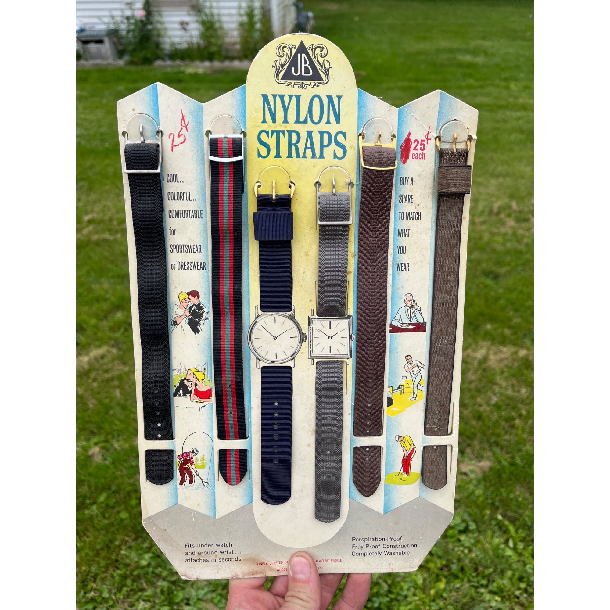 Vintage JB Wrist Watch Nylon Straps Store Display Advertising Sign Easelback