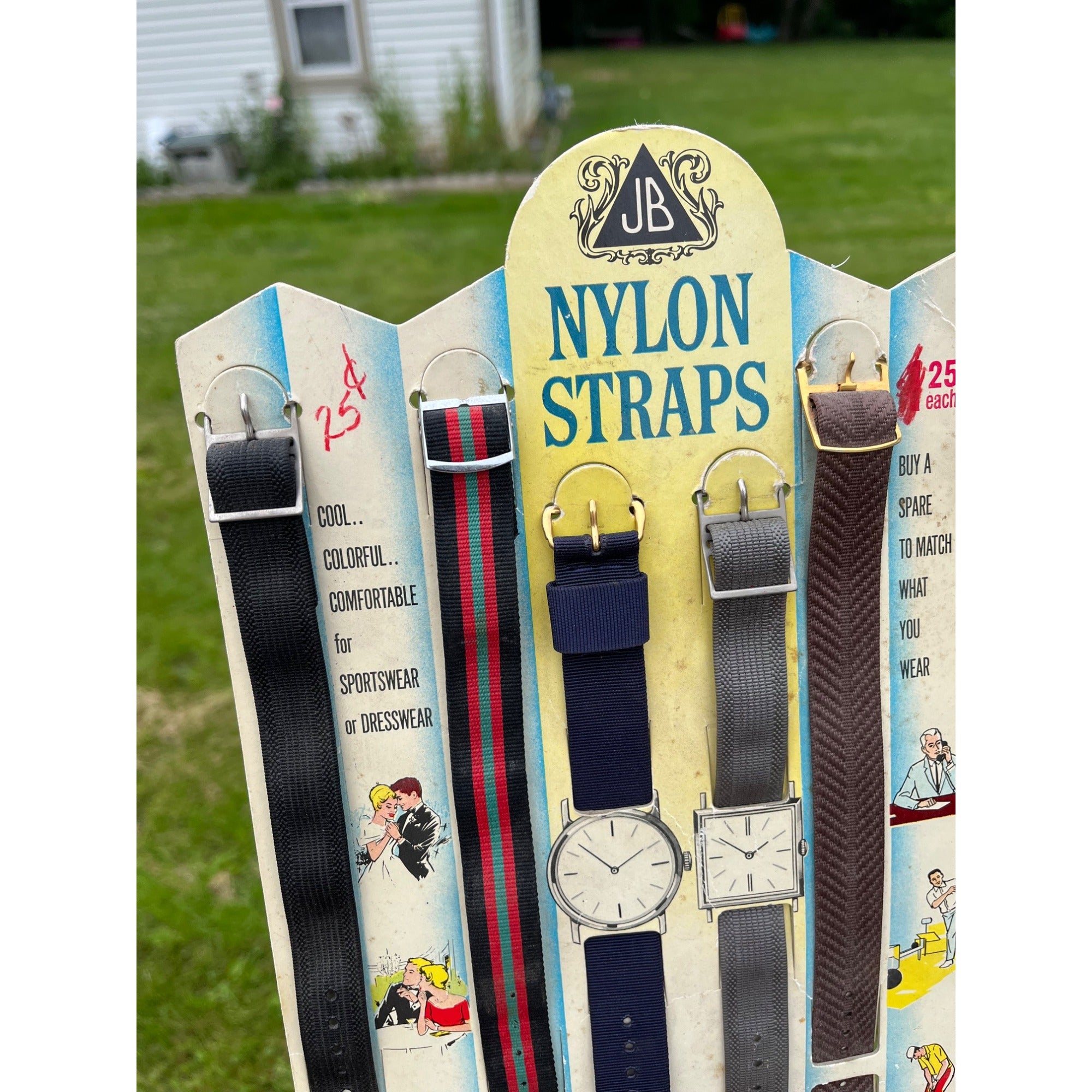 Vintage JB Wrist Watch Nylon Straps Store Display Advertising Sign Easelback