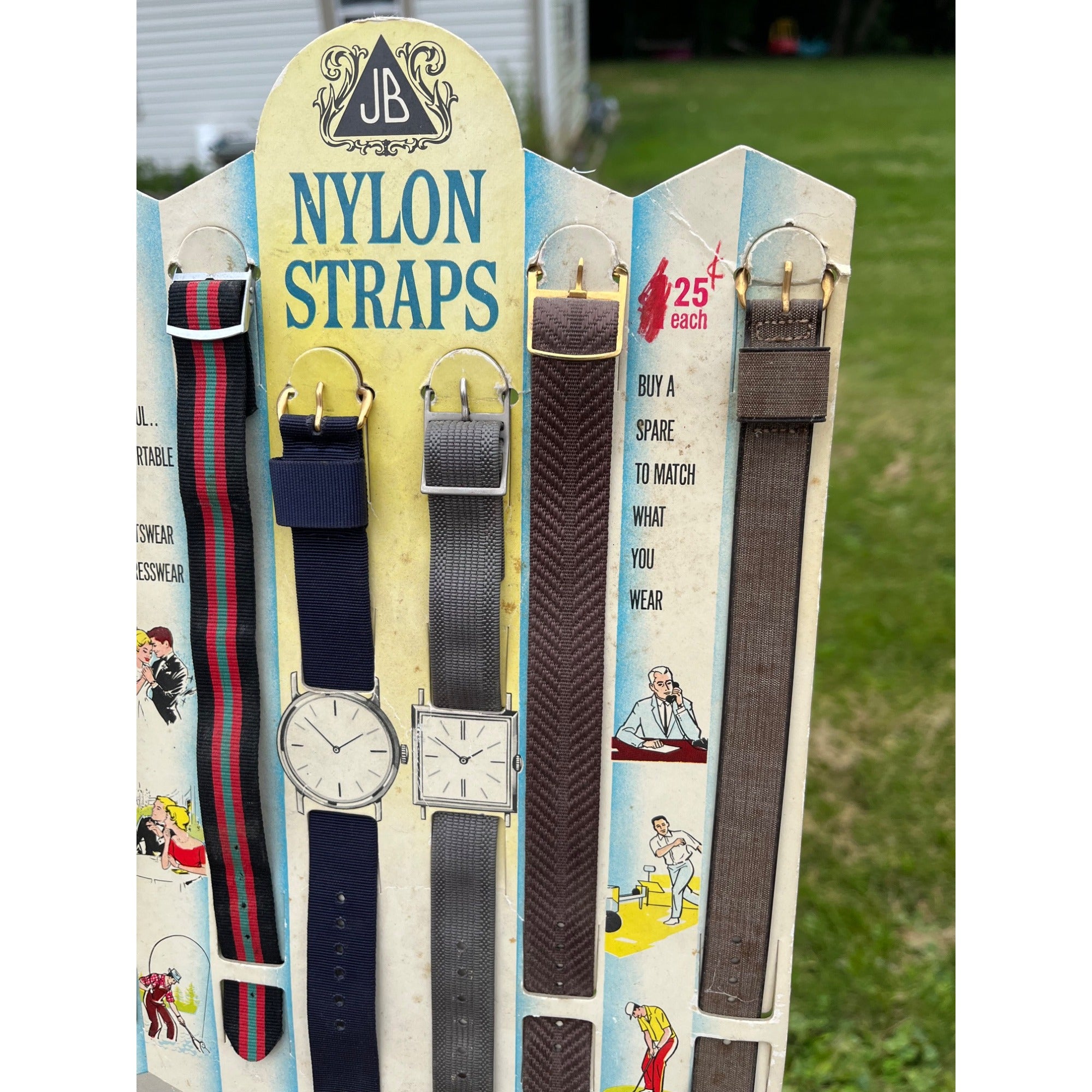 Vintage JB Wrist Watch Nylon Straps Store Display Advertising Sign Easelback