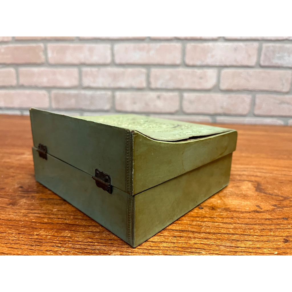 Antique Vintage Celluloid Hankies Dresser Box Light Green Handkerchiefs Victorian