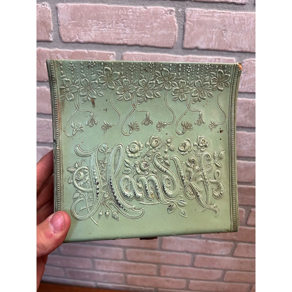 Antique Vintage Celluloid Hankies Dresser Box Light Green Handkerchiefs Victorian