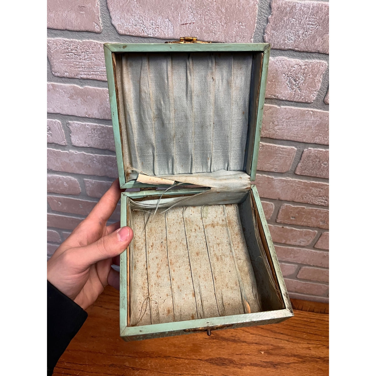 Antique Vintage Celluloid Hankies Dresser Box Light Green Handkerchiefs Victorian