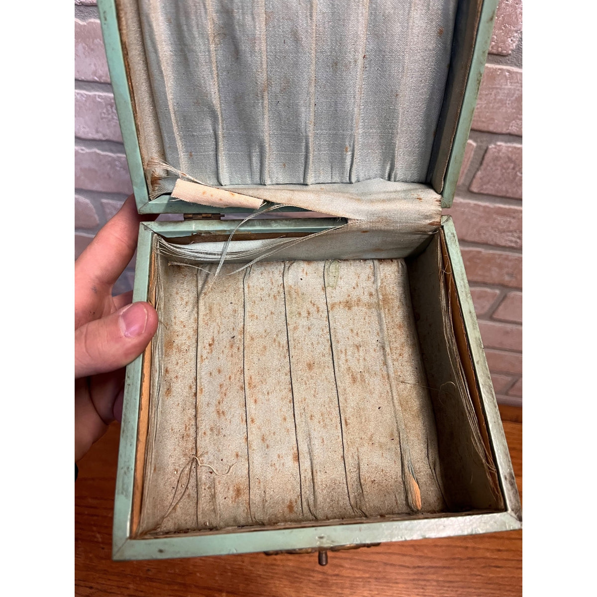 Antique Vintage Celluloid Hankies Dresser Box Light Green Handkerchiefs Victorian