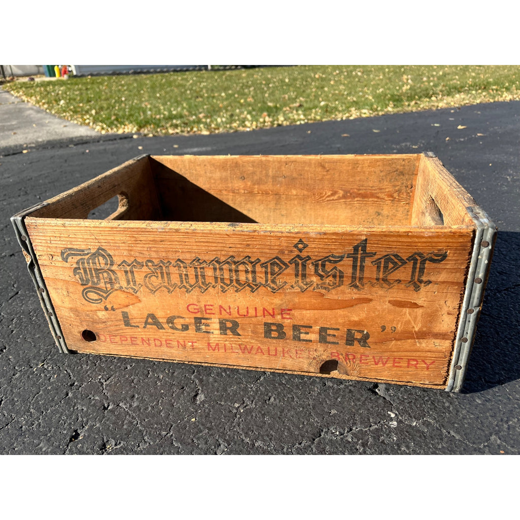 Vintage Braumeister Steine Beer Bottle Wooden Crate Case Box Milwaukee Wis