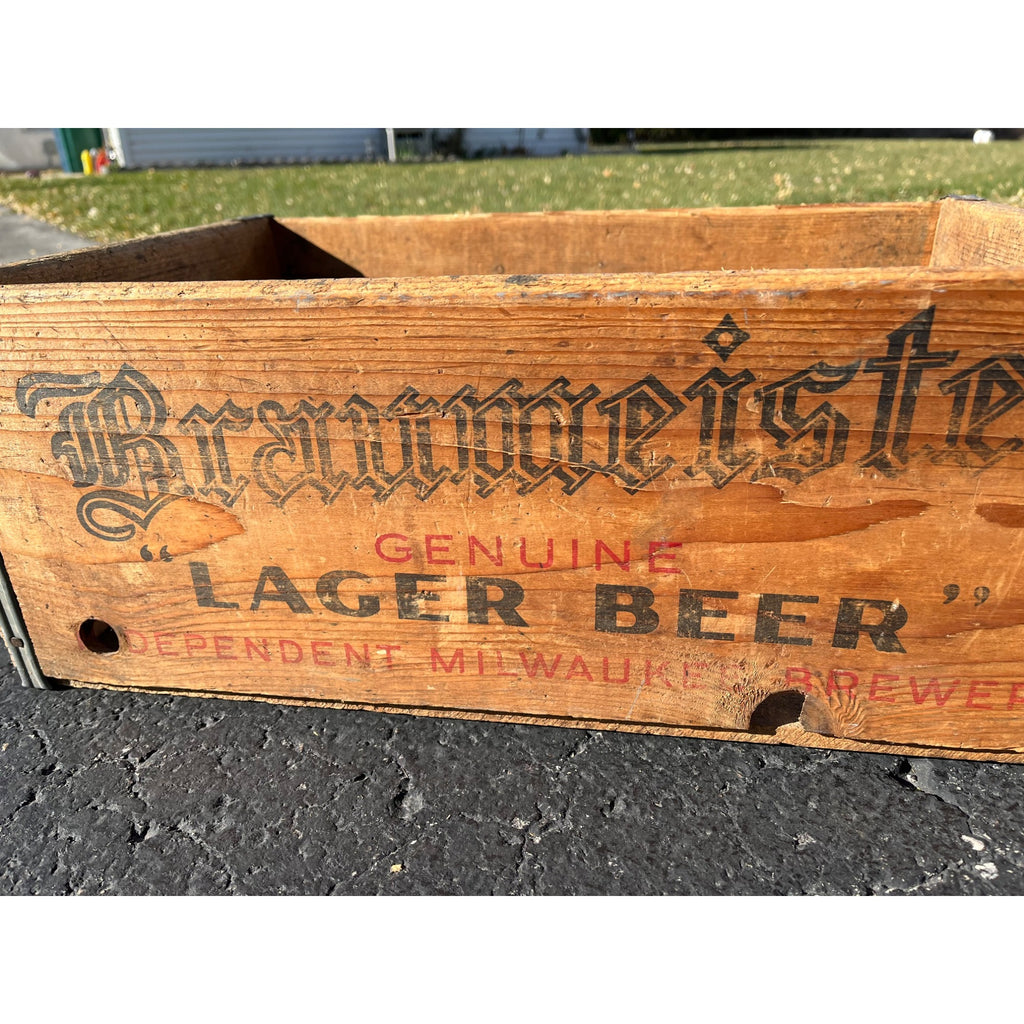 Vintage Braumeister Steine Beer Bottle Wooden Crate Case Box Milwaukee Wis