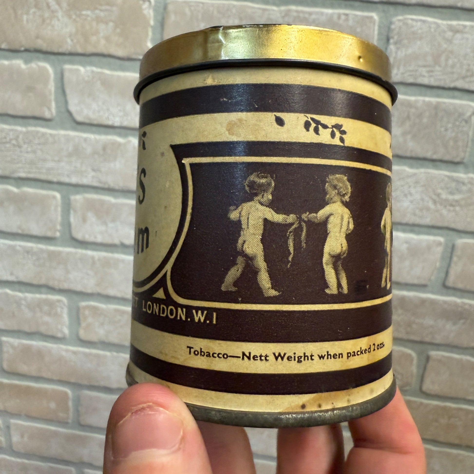 Vintage 1920s Baby's Bottom Tobacco Paper Label Can Advertising Litho Tin