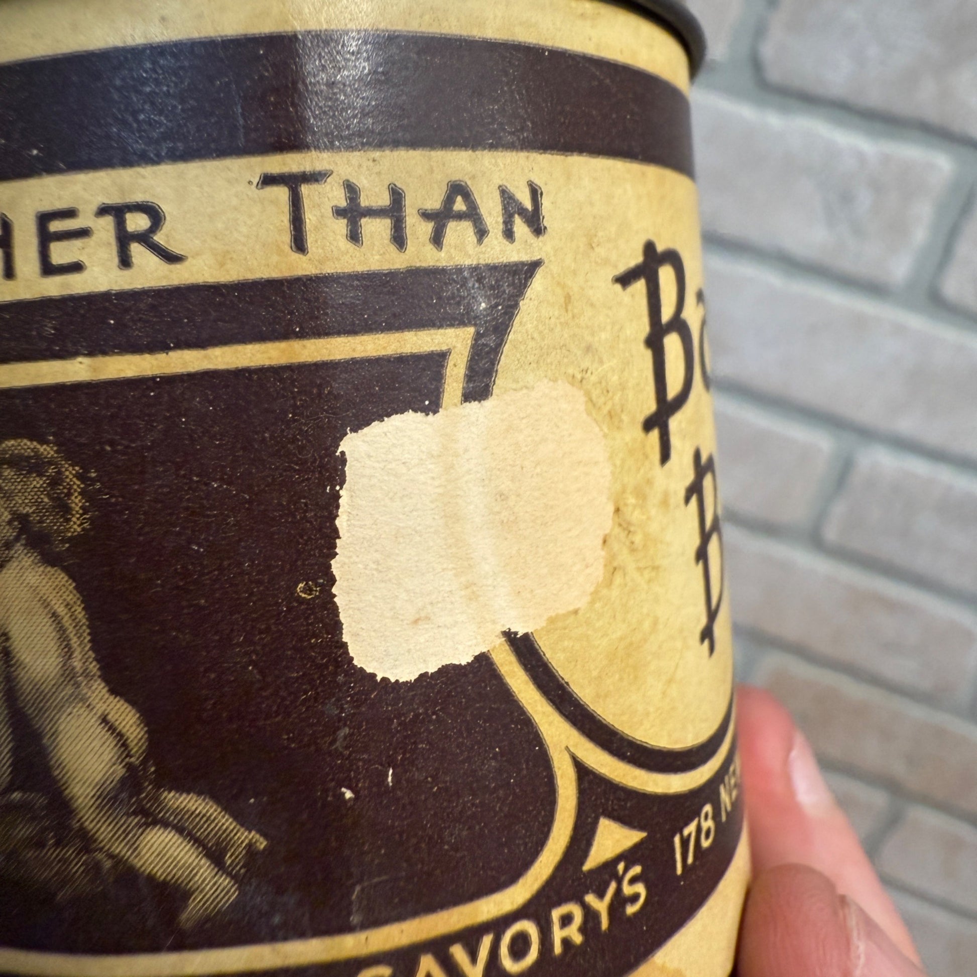 Vintage 1920s Baby's Bottom Tobacco Paper Label Can Advertising Litho Tin