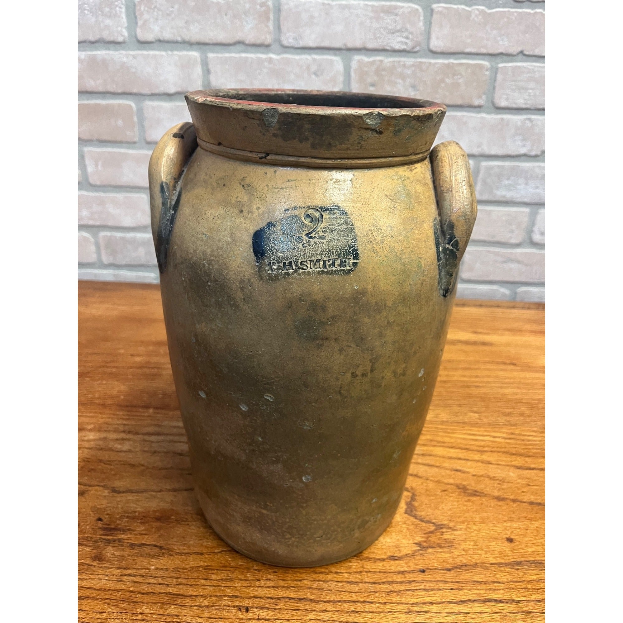 Original 19th c. Stoneware P.H. Smith Springfield Ohio Crock Double Handle Jar OH