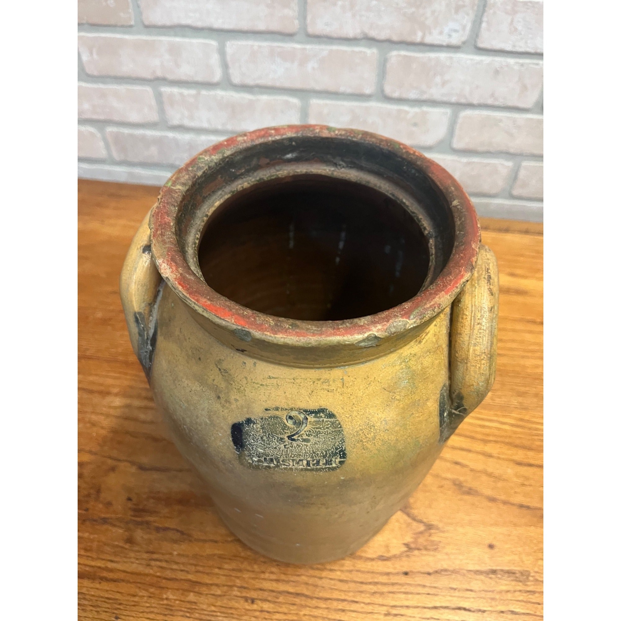Original 19th c. Stoneware P.H. Smith Springfield Ohio Crock Double Handle Jar OH