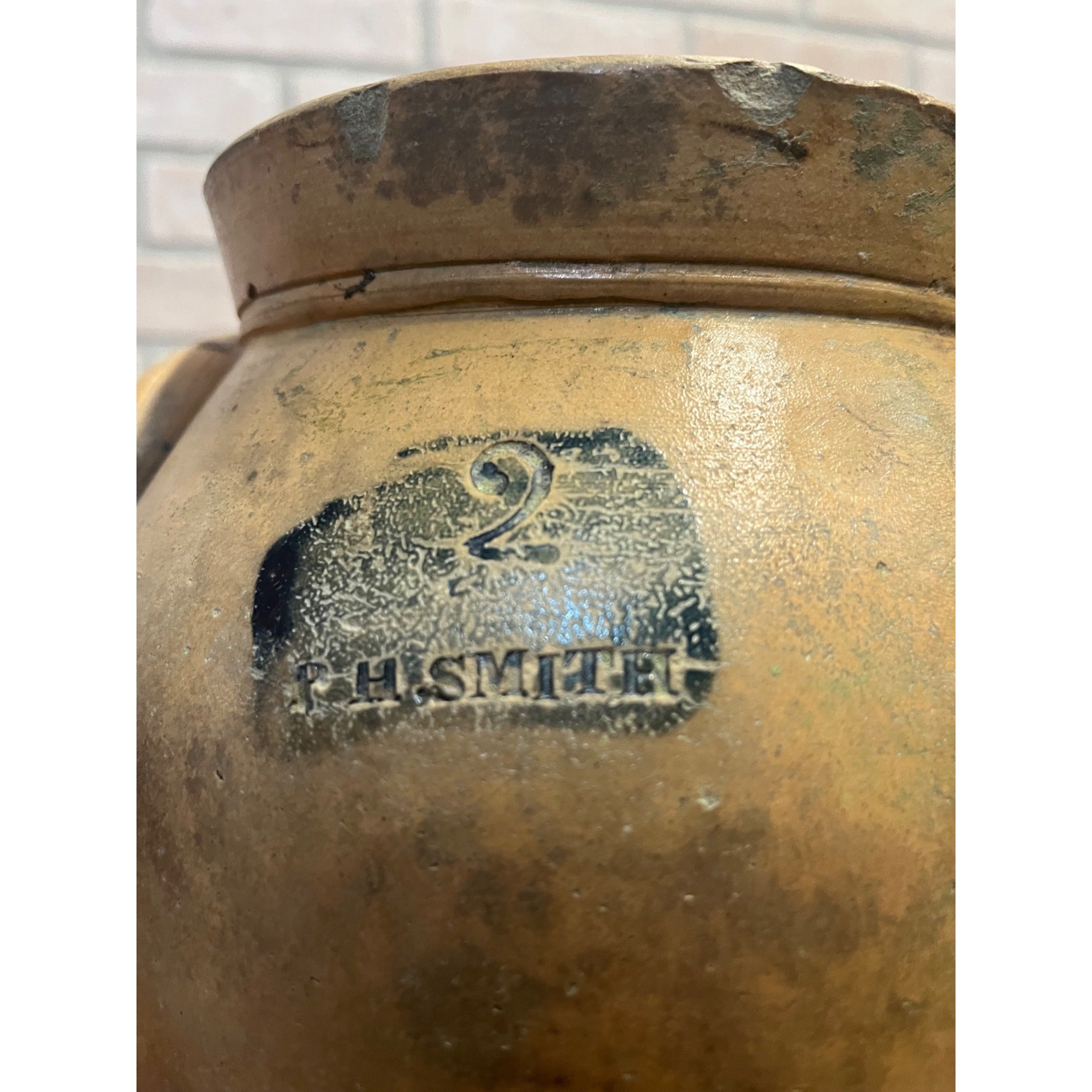 Original 19th c. Stoneware P.H. Smith Springfield Ohio Crock Double Handle Jar OH