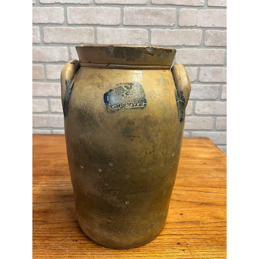 Original 19th c. Stoneware P.H. Smith Springfield Ohio Crock Double Handle Jar OH