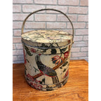 Antique 19th C Wood Firkin Hand Painted Bird Floral Folk Art Sewing Basket AAFA