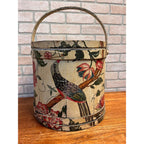 Antique 19th C Wood Firkin Hand Painted Bird Floral Folk Art Sewing Basket AAFA