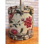 Antique 19th C Wood Firkin Hand Painted Bird Floral Folk Art Sewing Basket AAFA