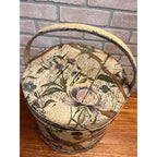 Antique 19th C Wood Firkin Hand Painted Bird Floral Folk Art Sewing Basket AAFA