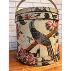 Antique 19th C Wood Firkin Hand Painted Bird Floral Folk Art Sewing Basket AAFA