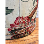 Antique 19th C Wood Firkin Hand Painted Bird Floral Folk Art Sewing Basket AAFA