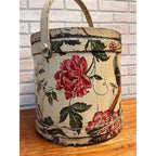 Antique 19th C Wood Firkin Hand Painted Bird Floral Folk Art Sewing Basket AAFA