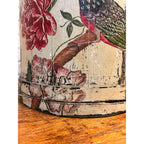 Antique 19th C Wood Firkin Hand Painted Bird Floral Folk Art Sewing Basket AAFA