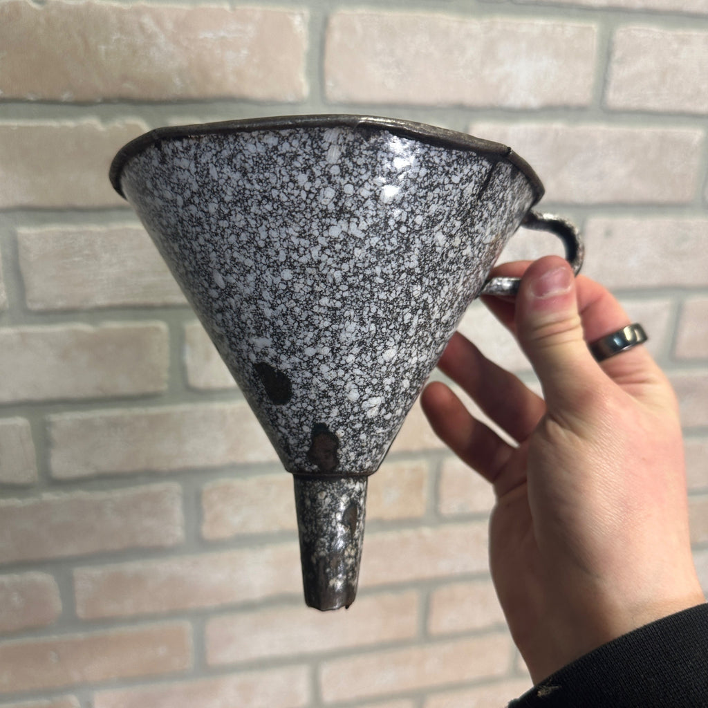 Antique Brown White Mottled Graniteware Enamelware Funnel Primitive Farmhouse