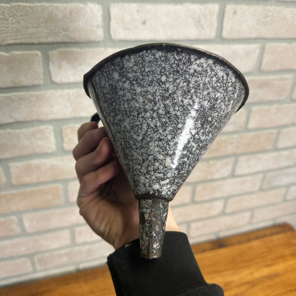 Antique Brown White Mottled Graniteware Enamelware Funnel Primitive Farmhouse