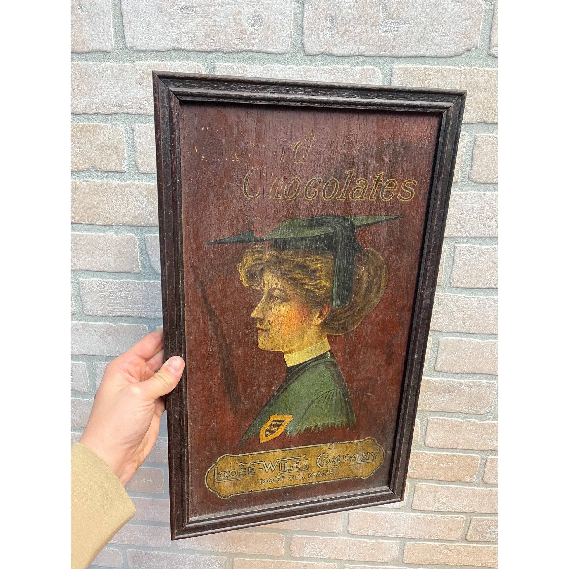 Early Vintage Loose-Wiles Oxford Chocolates Advertising Sign Painted Wood Boston