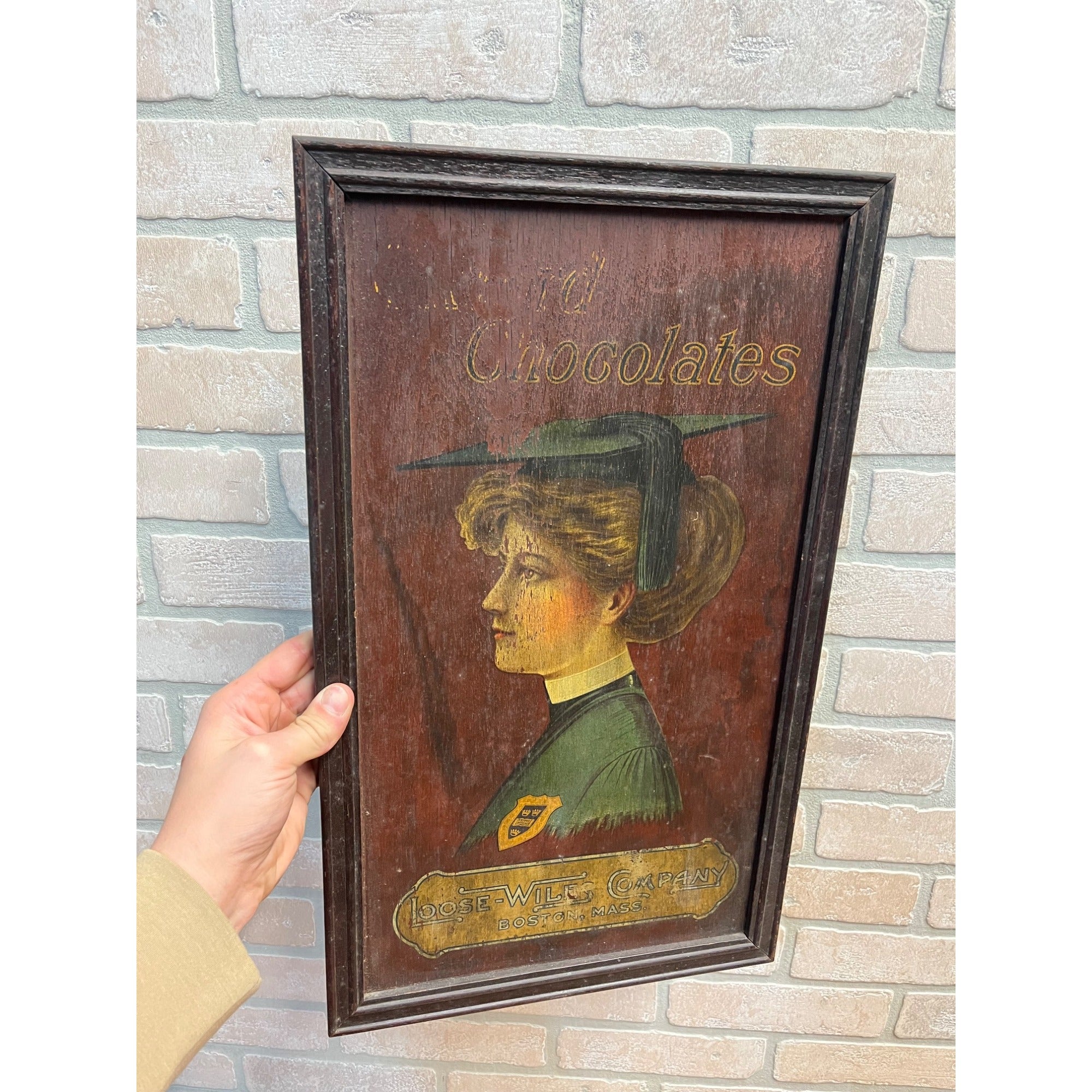 Early Vintage Loose-Wiles Oxford Chocolates Advertising Sign Painted Wood Boston