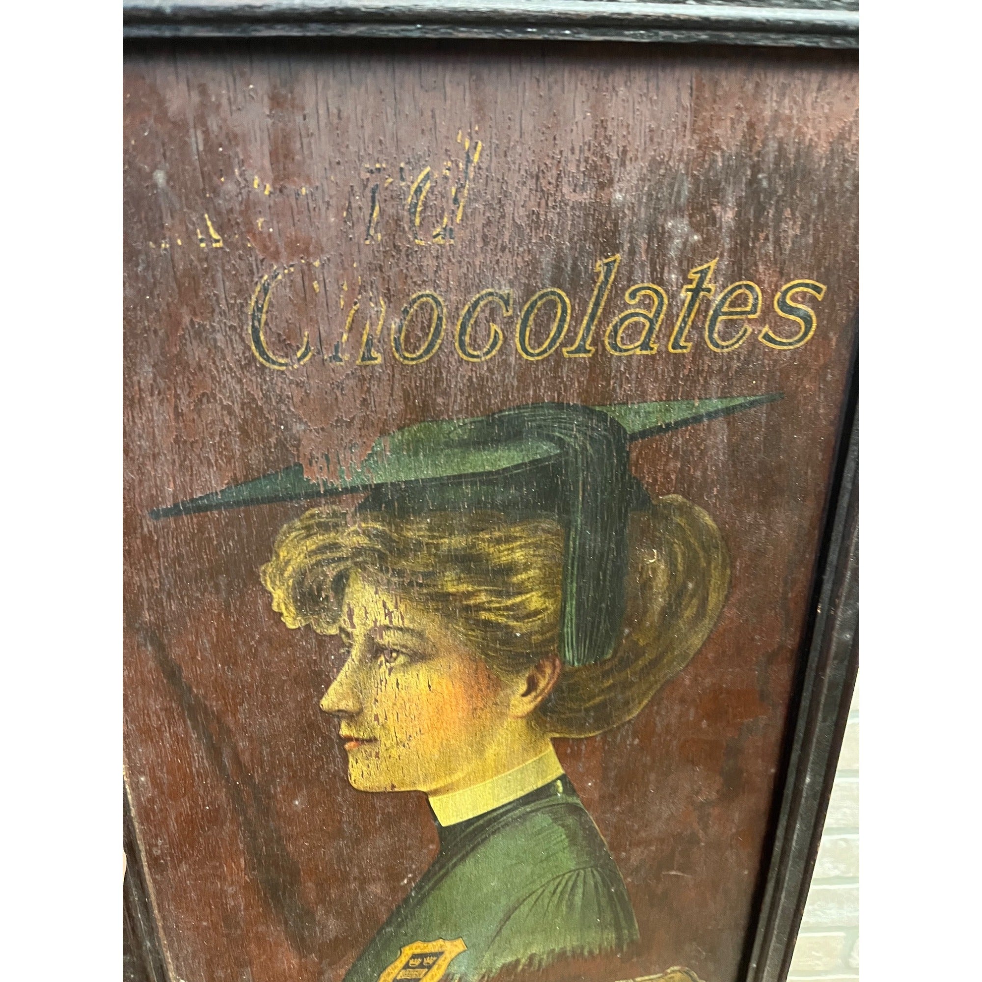 Early Vintage Loose-Wiles Oxford Chocolates Advertising Sign Painted Wood Boston