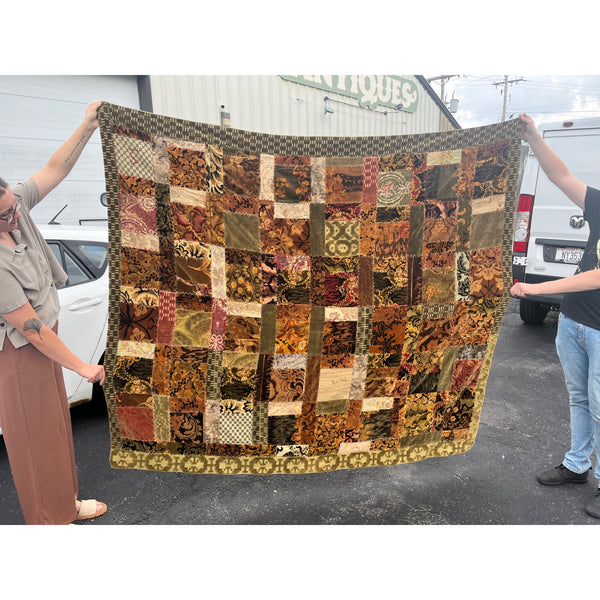Antique Primitive 1880s Velvet Patchwork Crazy Quilt Seligh Blanket OOAK AAFA