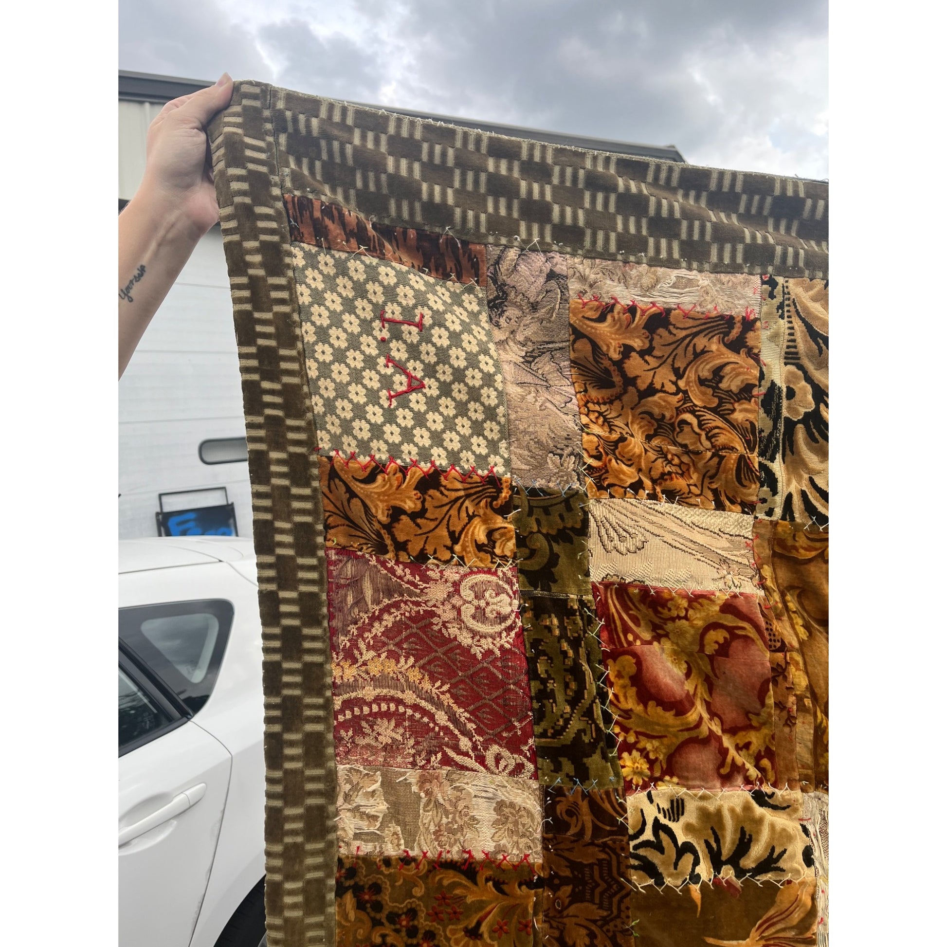 Antique Primitive 1880s Velvet Patchwork Crazy Quilt Seligh Blanket OOAK AAFA