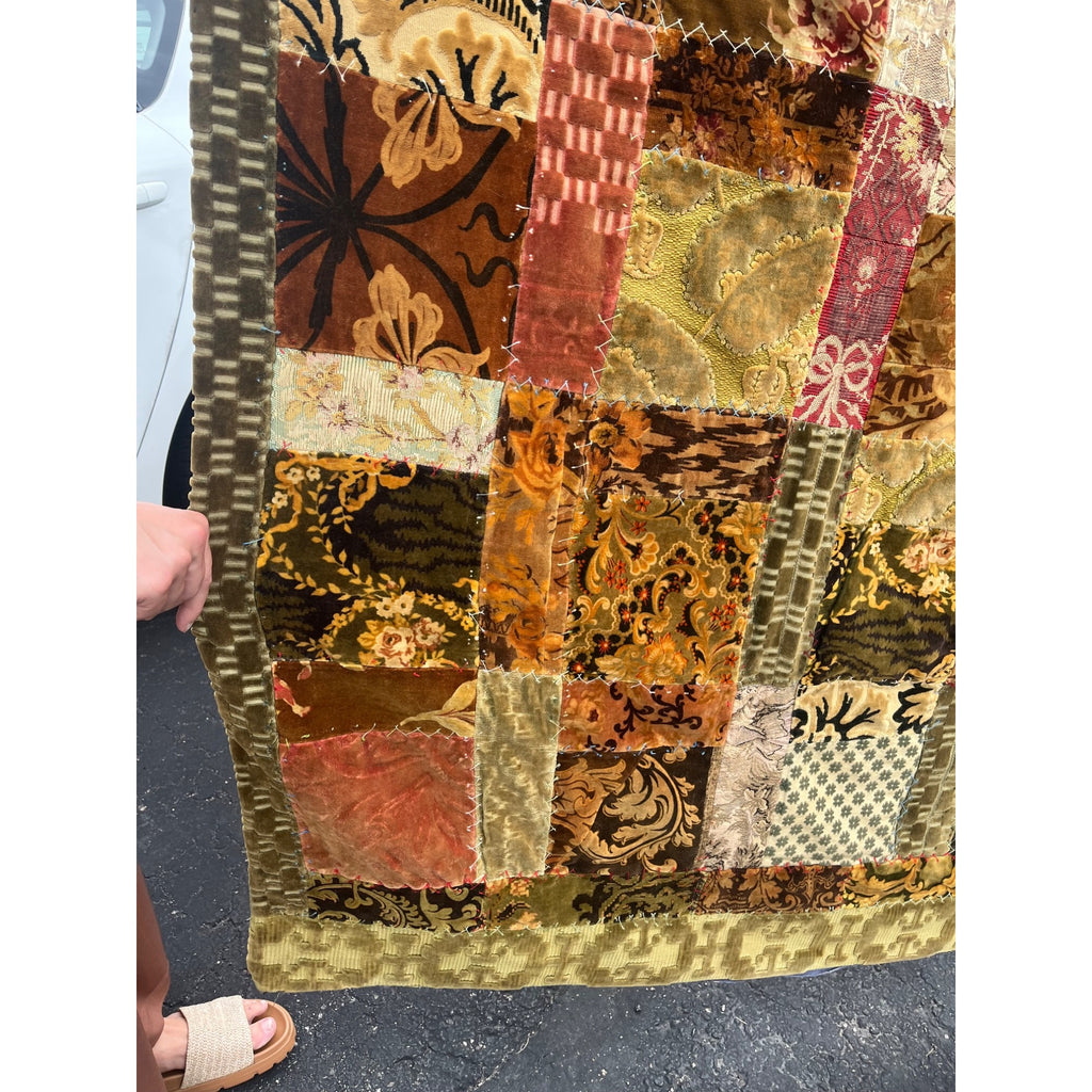 Antique Primitive 1880s Velvet Patchwork Crazy Quilt Seligh Blanket OOAK AAFA