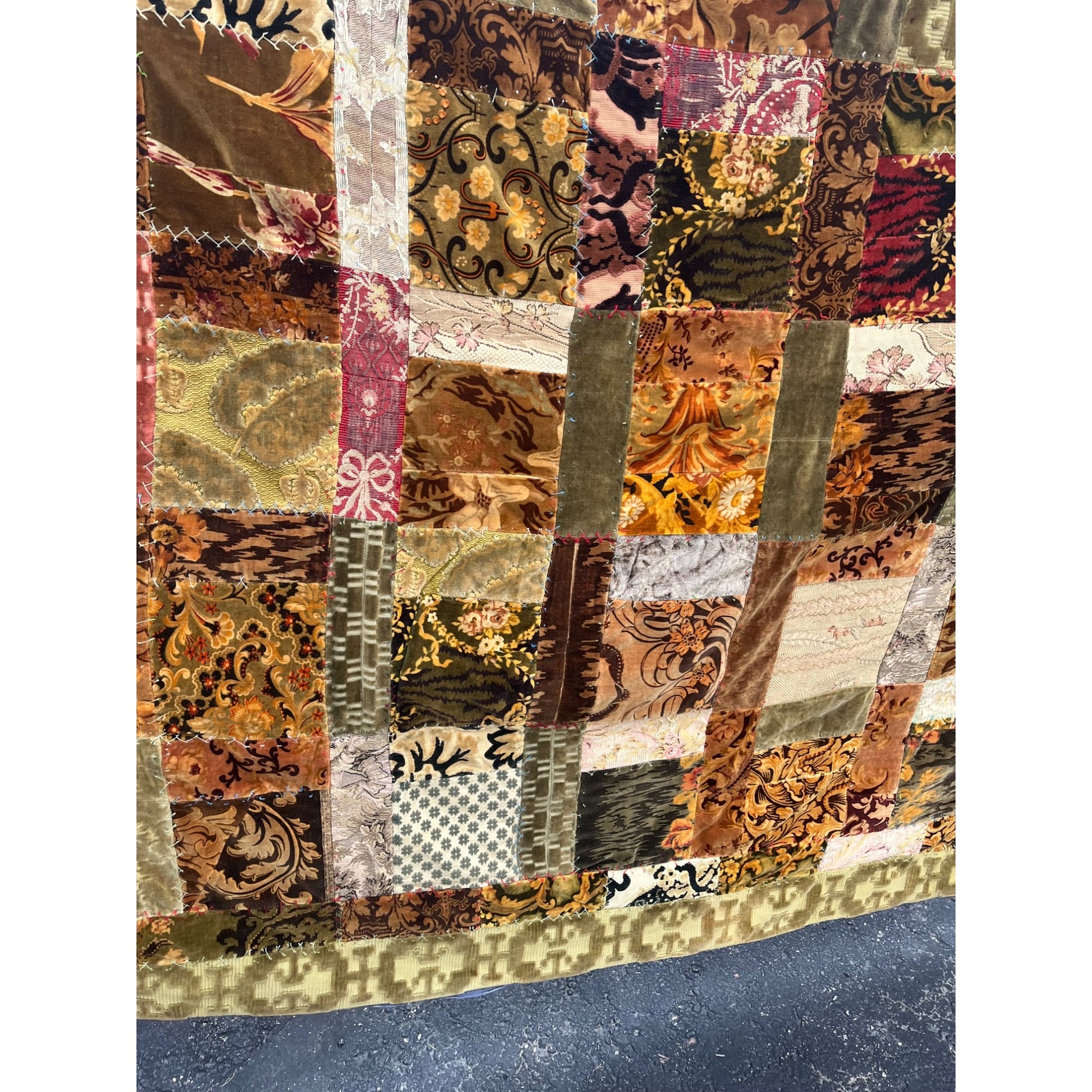 Antique Primitive 1880s Velvet Patchwork Crazy Quilt Seligh Blanket OOAK AAFA