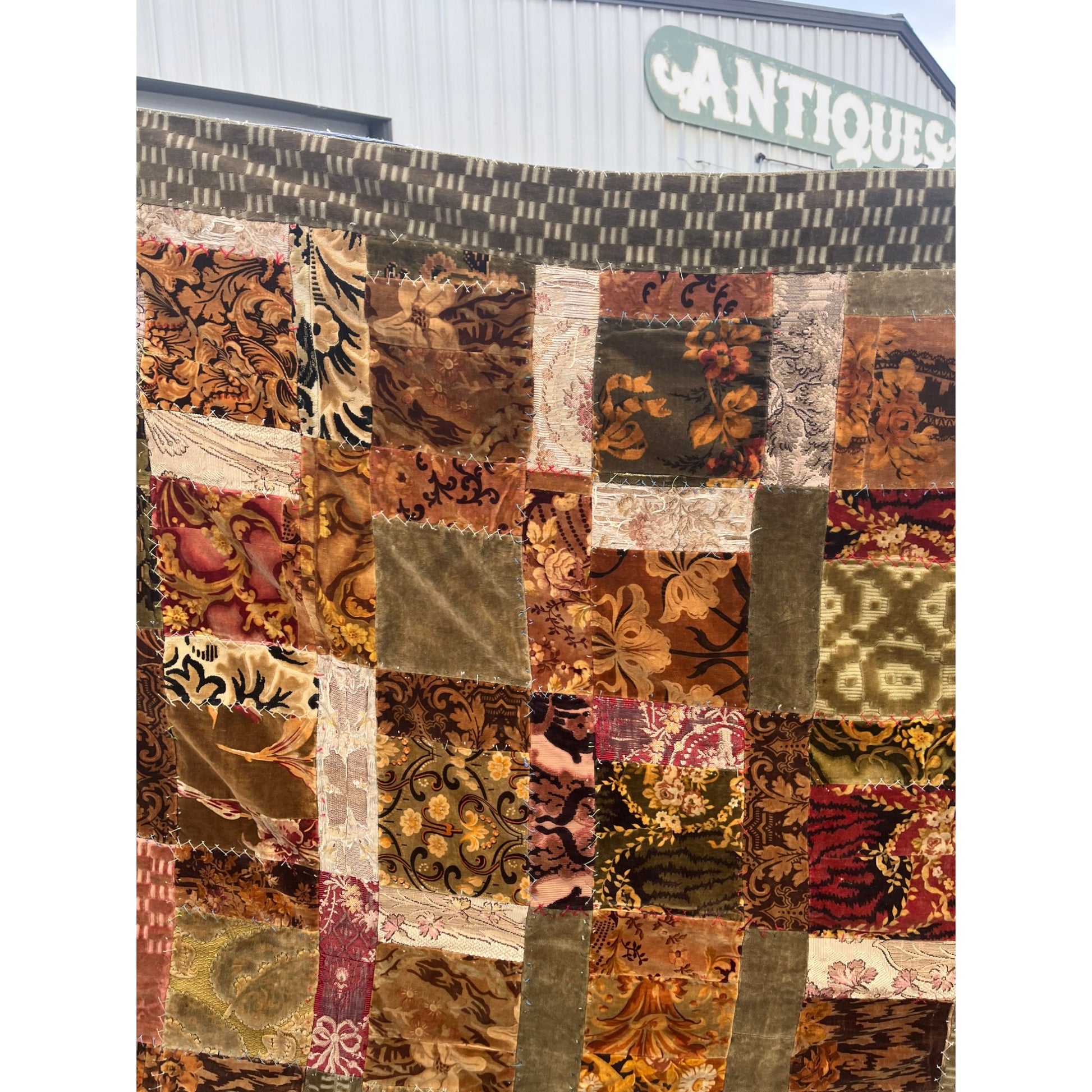 Antique Primitive 1880s Velvet Patchwork Crazy Quilt Seligh Blanket OOAK AAFA