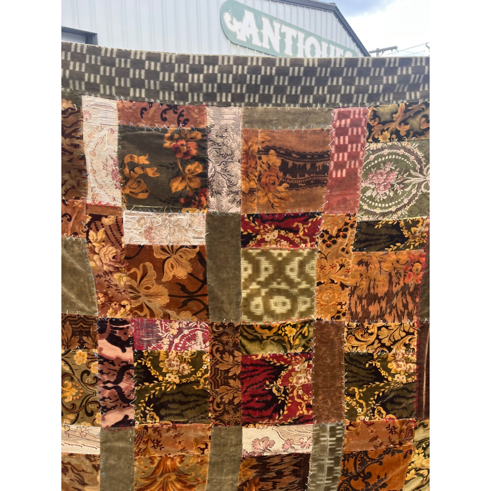 Antique Primitive 1880s Velvet Patchwork Crazy Quilt Seligh Blanket OOAK AAFA