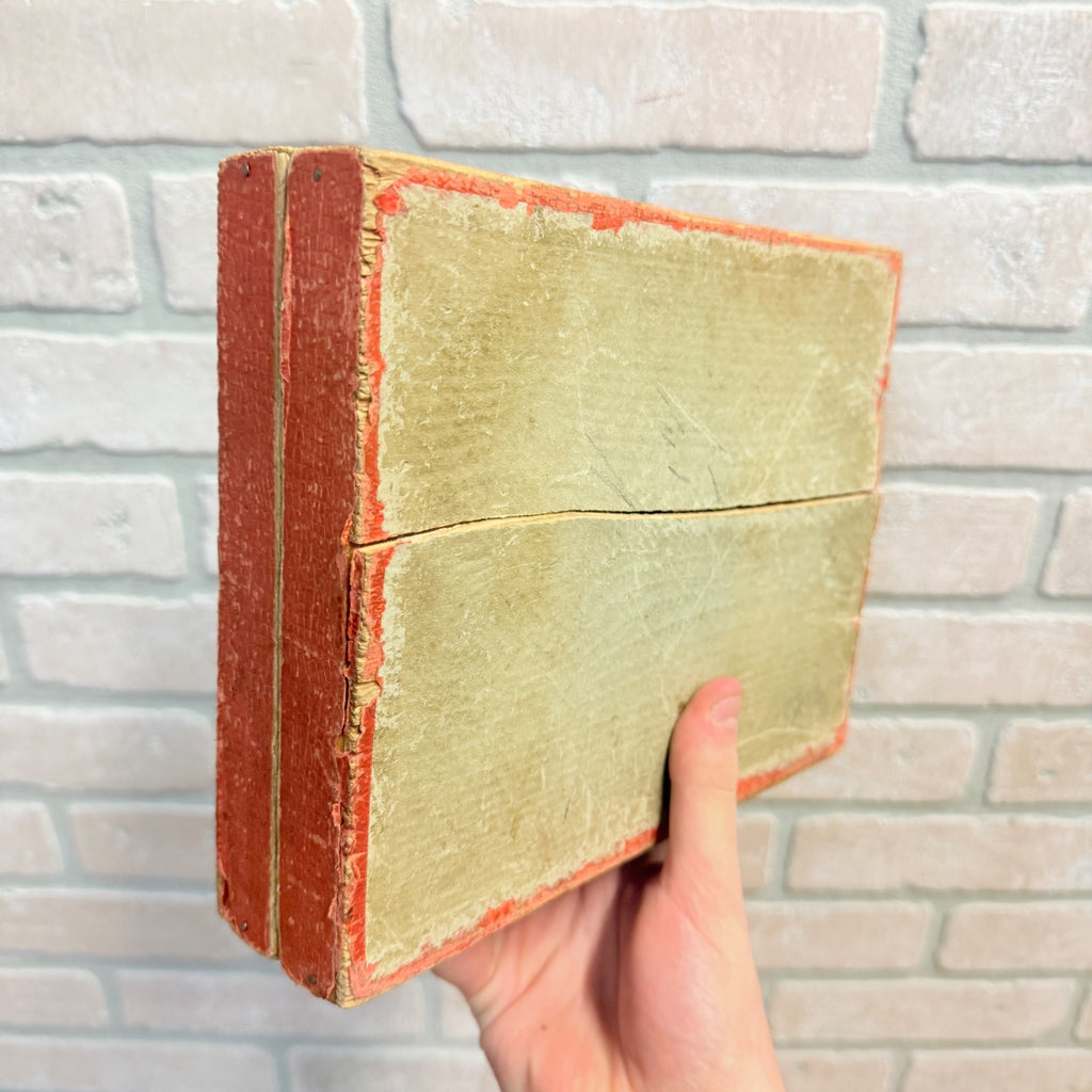 Antique Victorian Lithograph 6-View Picture Wooden Toy Blocks Puzzle in Wood Box