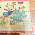 Antique Victorian Lithograph 6-View Picture Wooden Toy Blocks Puzzle in Wood Box