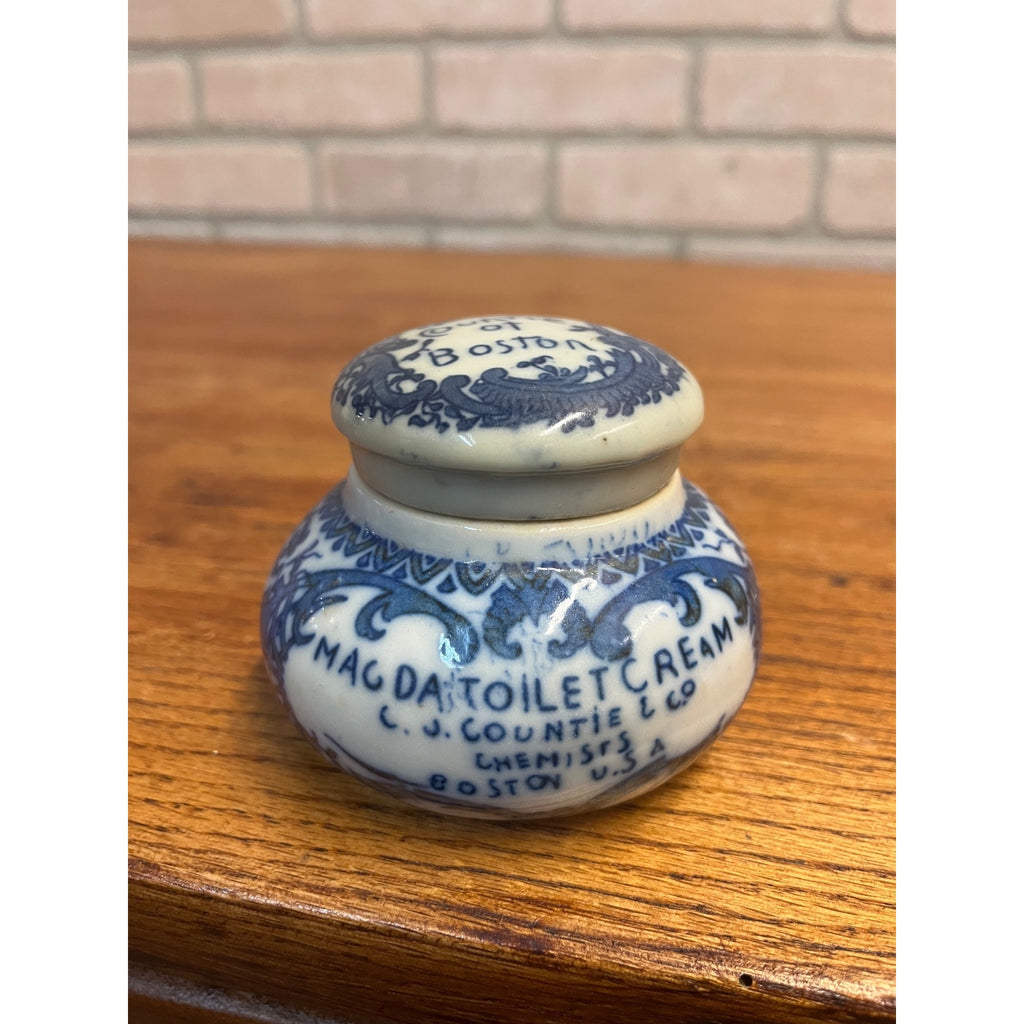 Antique 1800s Magda Toilet Cream Porcelain Jar CJ. Countie & Co Boston