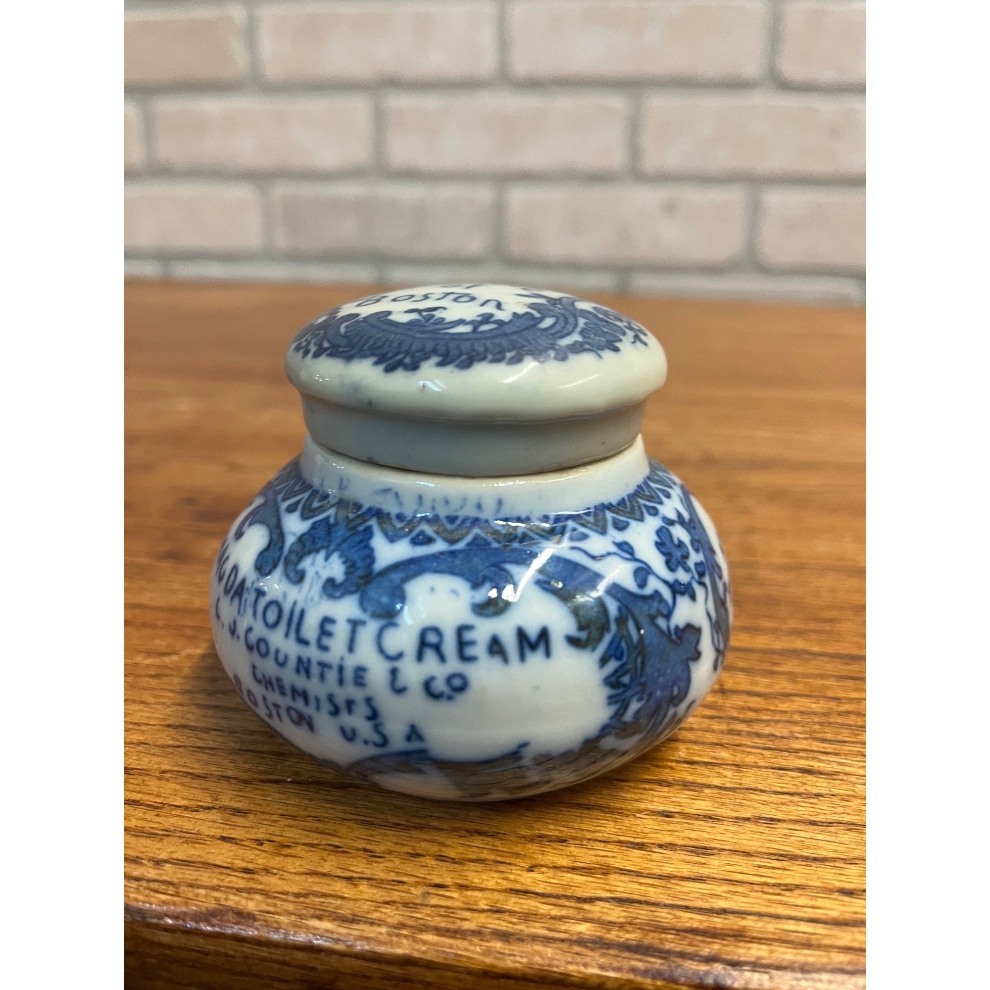 Antique 1800s Magda Toilet Cream Porcelain Jar CJ. Countie & Co Boston