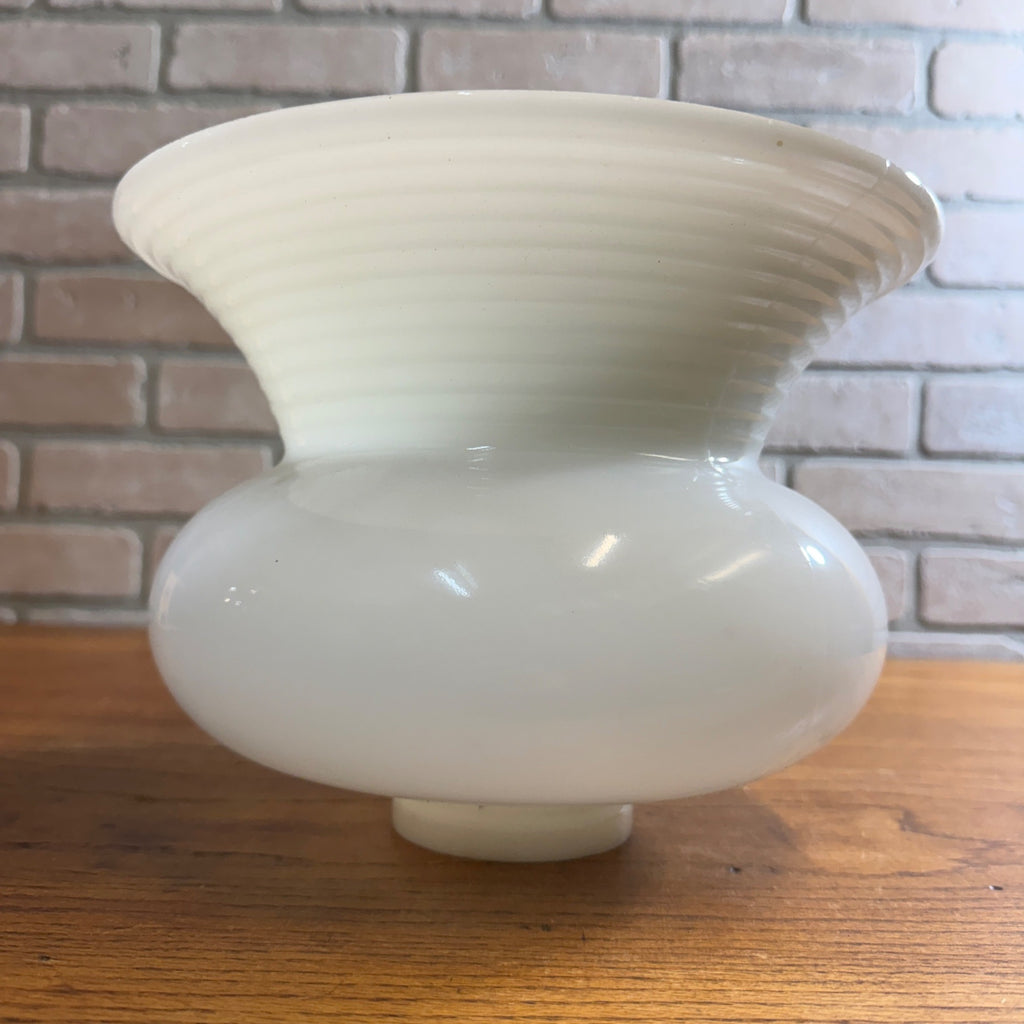 Vintage Art Deco Opaline White Milk Glass Shade Ribbed Bell Ceiling Pendant Lamp