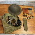 Original WWI Doughboy Helmet M1917 Gas Mask Kit United States World War One Lot Militaria Armed Forces