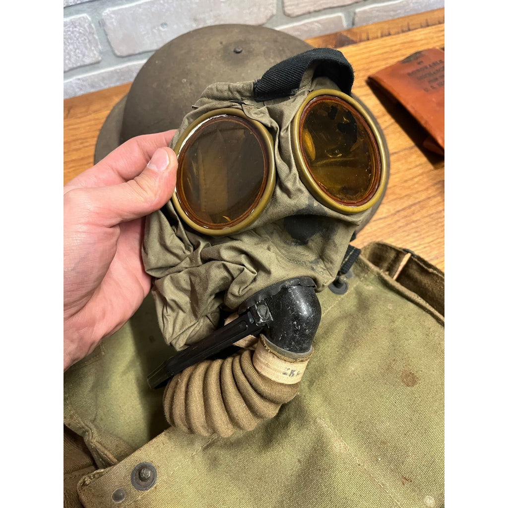 Original WWI Doughboy Helmet M1917 Gas Mask Kit United States World War One Lot Militaria Armed Forces