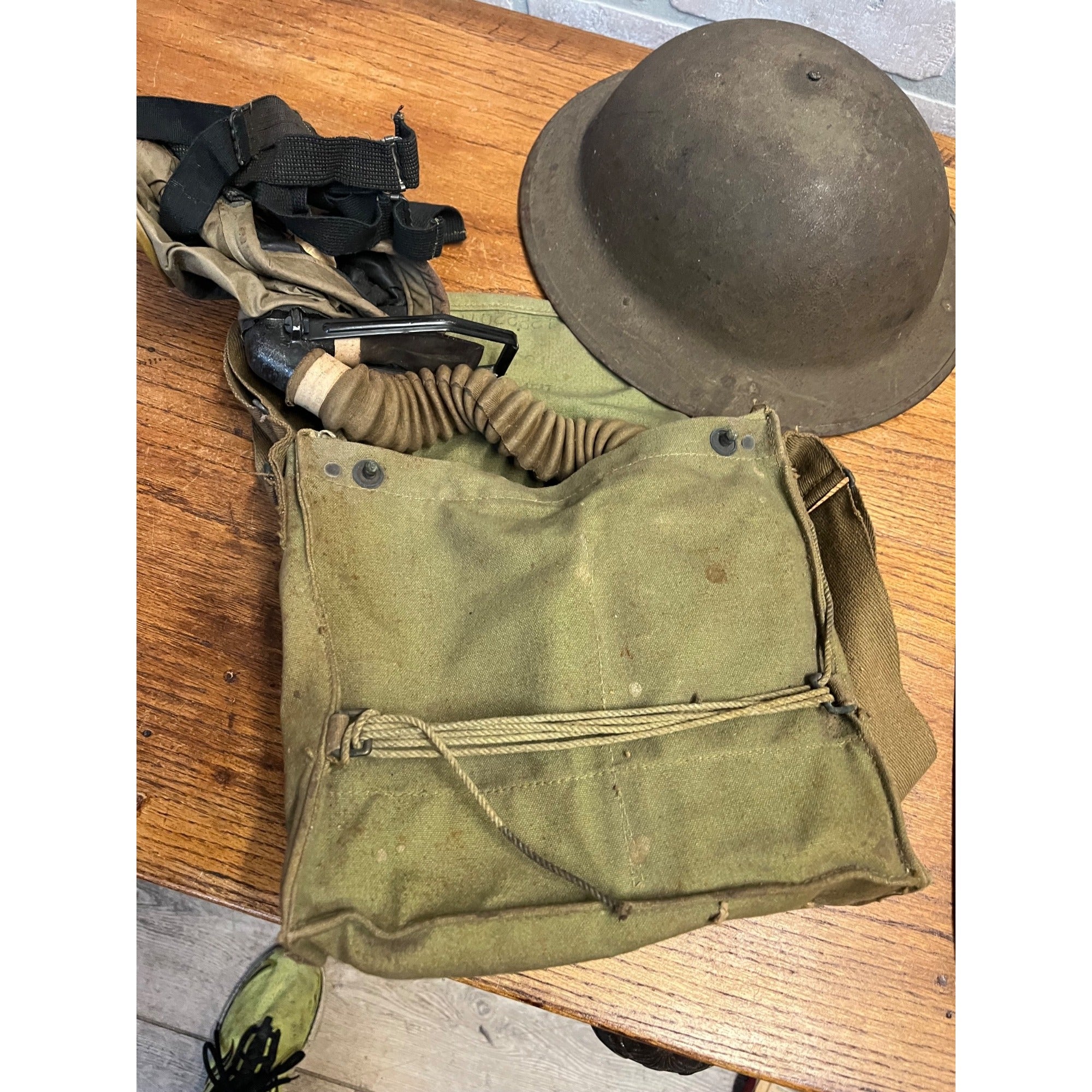 Original WWI Doughboy Helmet M1917 Gas Mask Kit United States World War One Lot Militaria Armed Forces