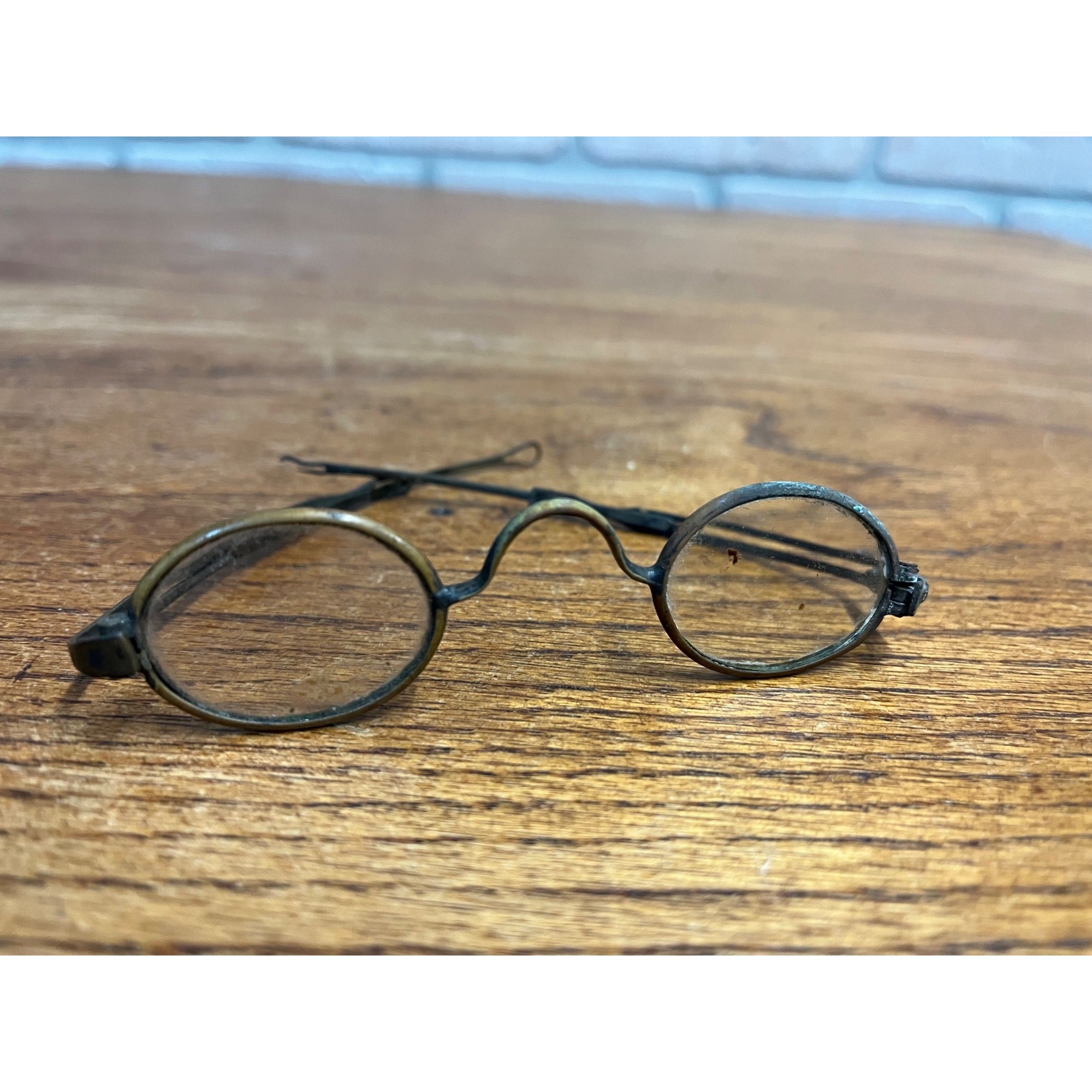 Antique 1800s Brass Slider Wire Rim Eyeglasses Adjustable Temple Arm Spectacles
