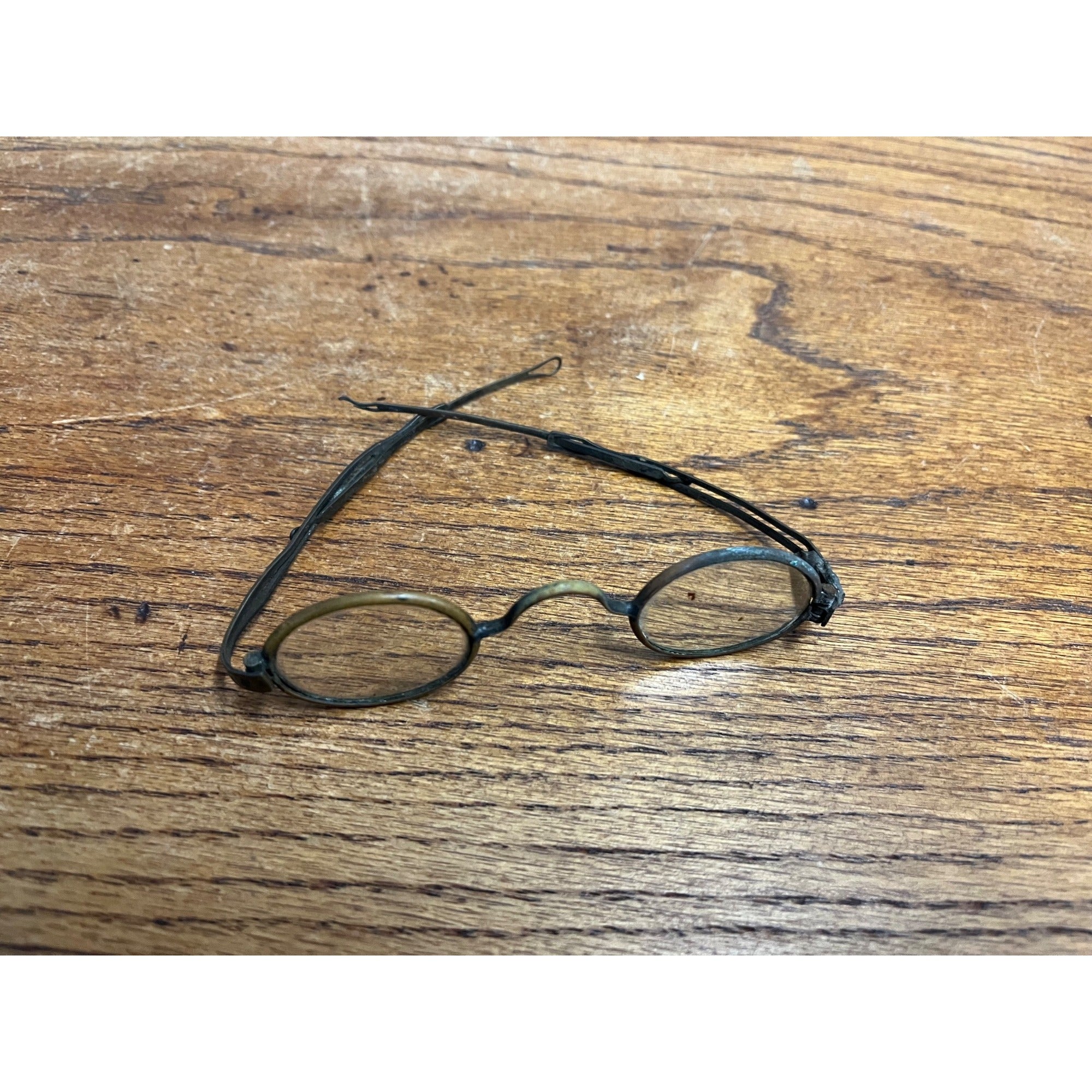 Antique 1800s Brass Slider Wire Rim Eyeglasses Adjustable Temple Arm Spectacles