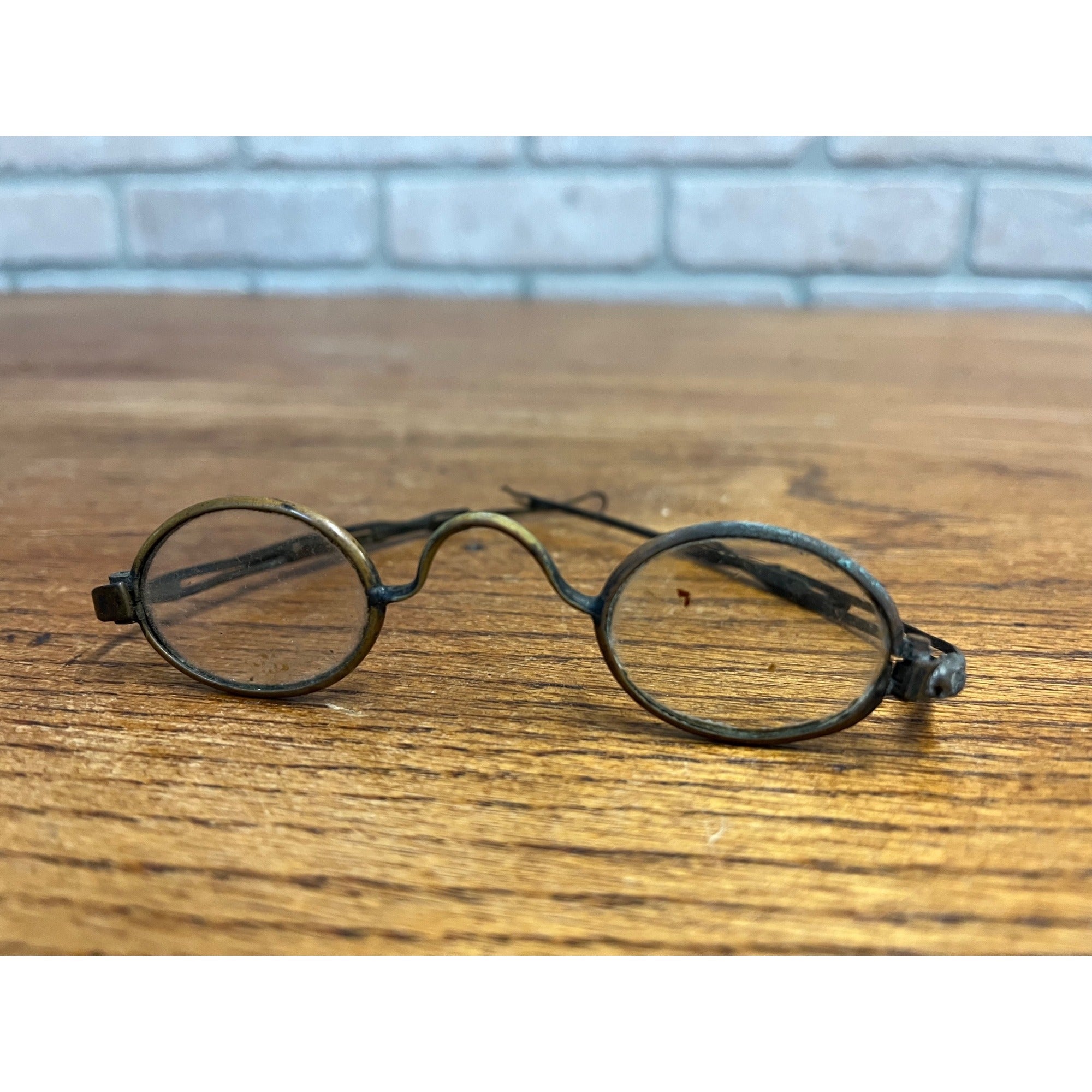 Antique 1800s Brass Slider Wire Rim Eyeglasses Adjustable Temple Arm Spectacles