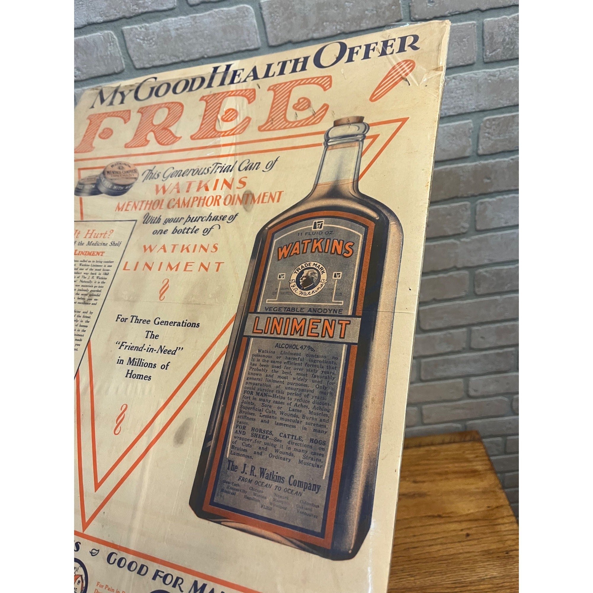Vintage 1920s Watkins Liniment Drug Store Advertising Sign Paper Litho Poster