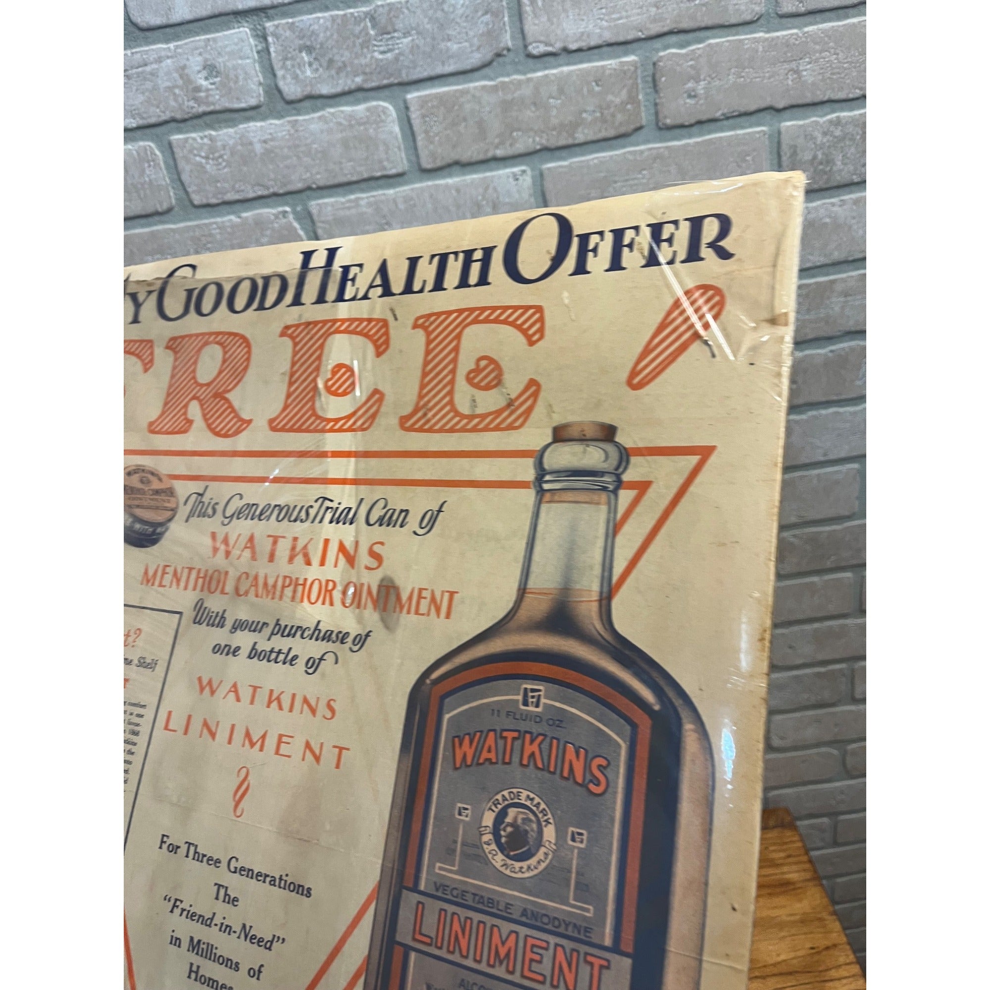 Vintage 1920s Watkins Liniment Drug Store Advertising Sign Paper Litho Poster