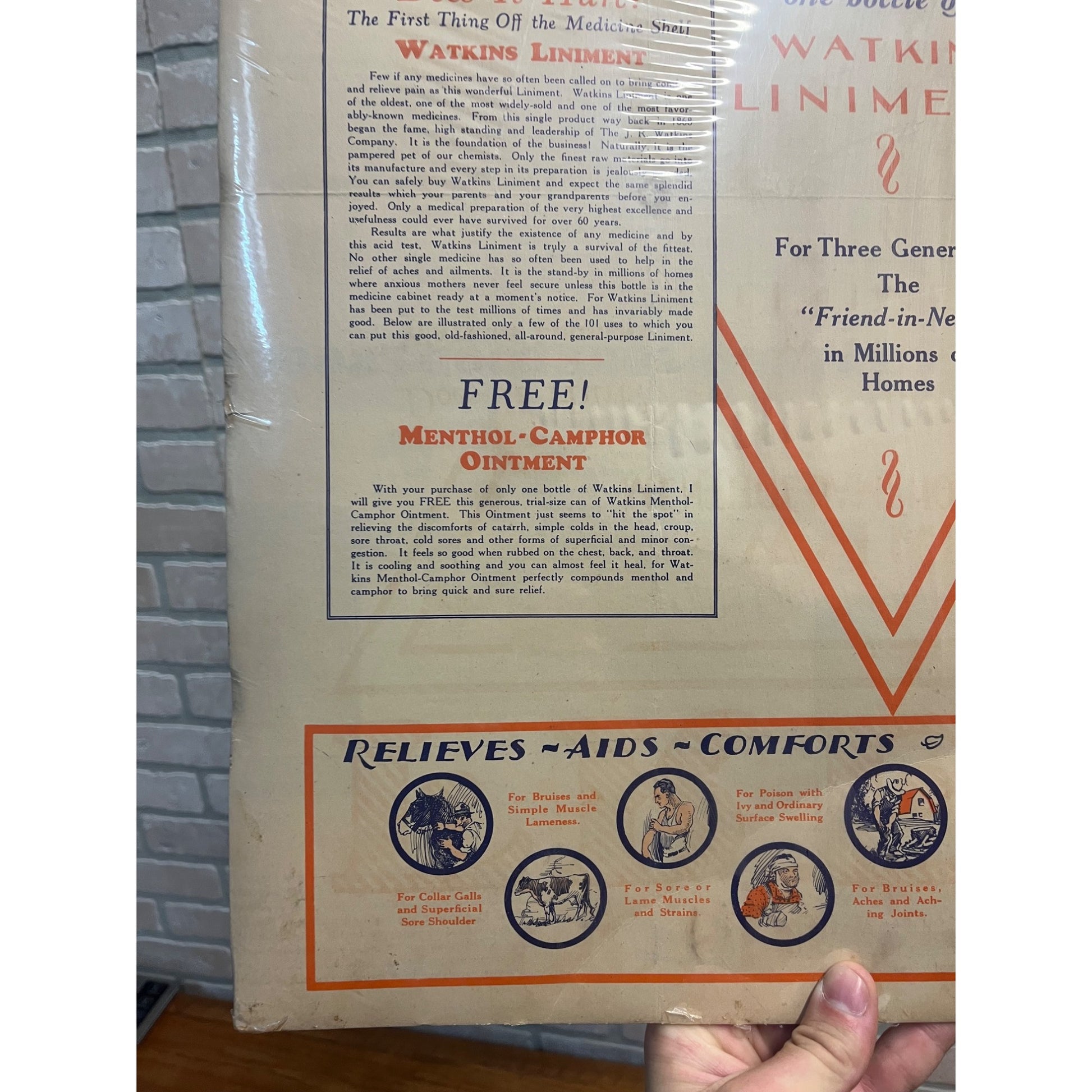 Vintage 1920s Watkins Liniment Drug Store Advertising Sign Paper Litho Poster